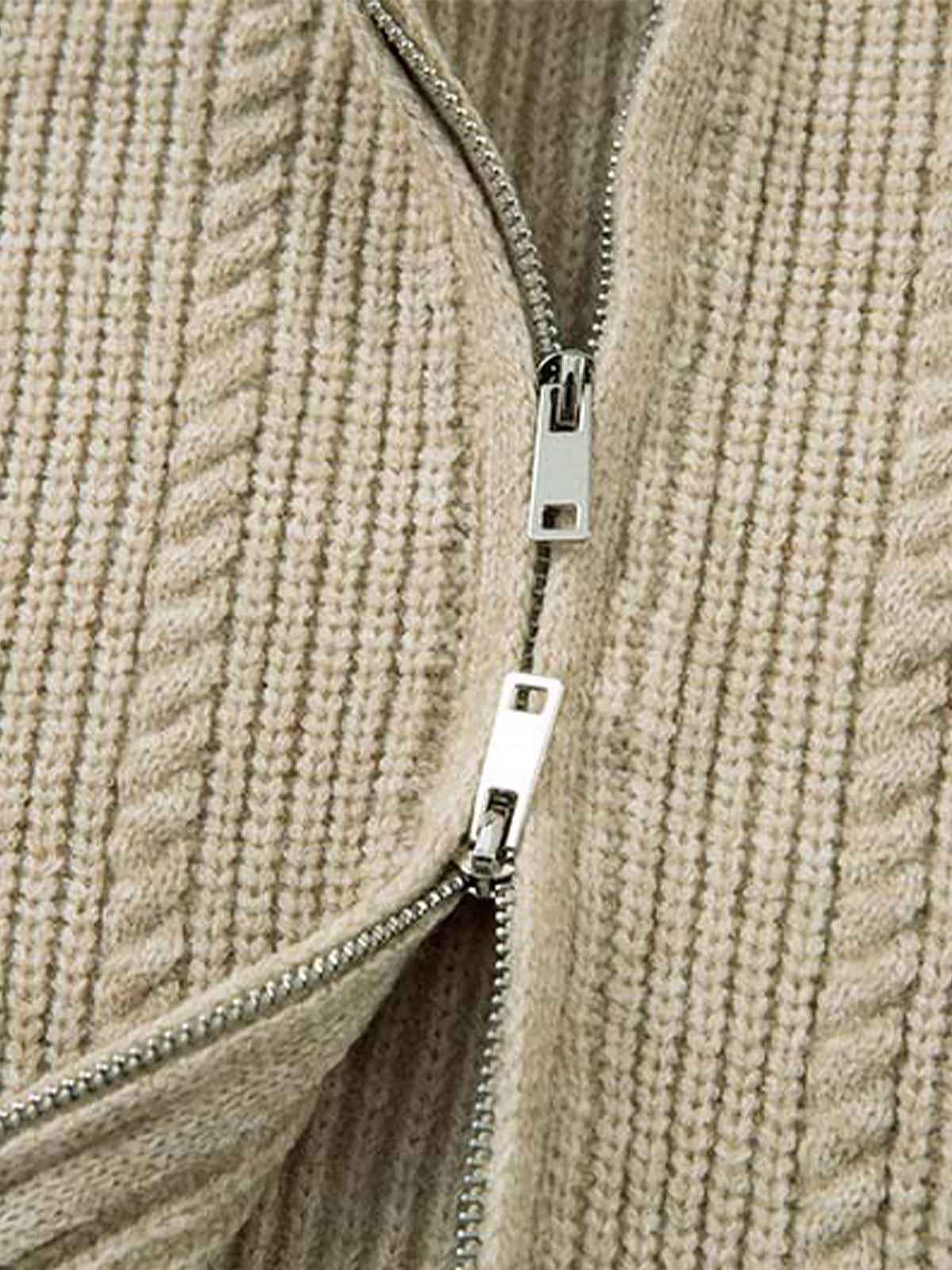 Knitted Vintage Floral Wheat Ear Pattern Double Zip Sweater