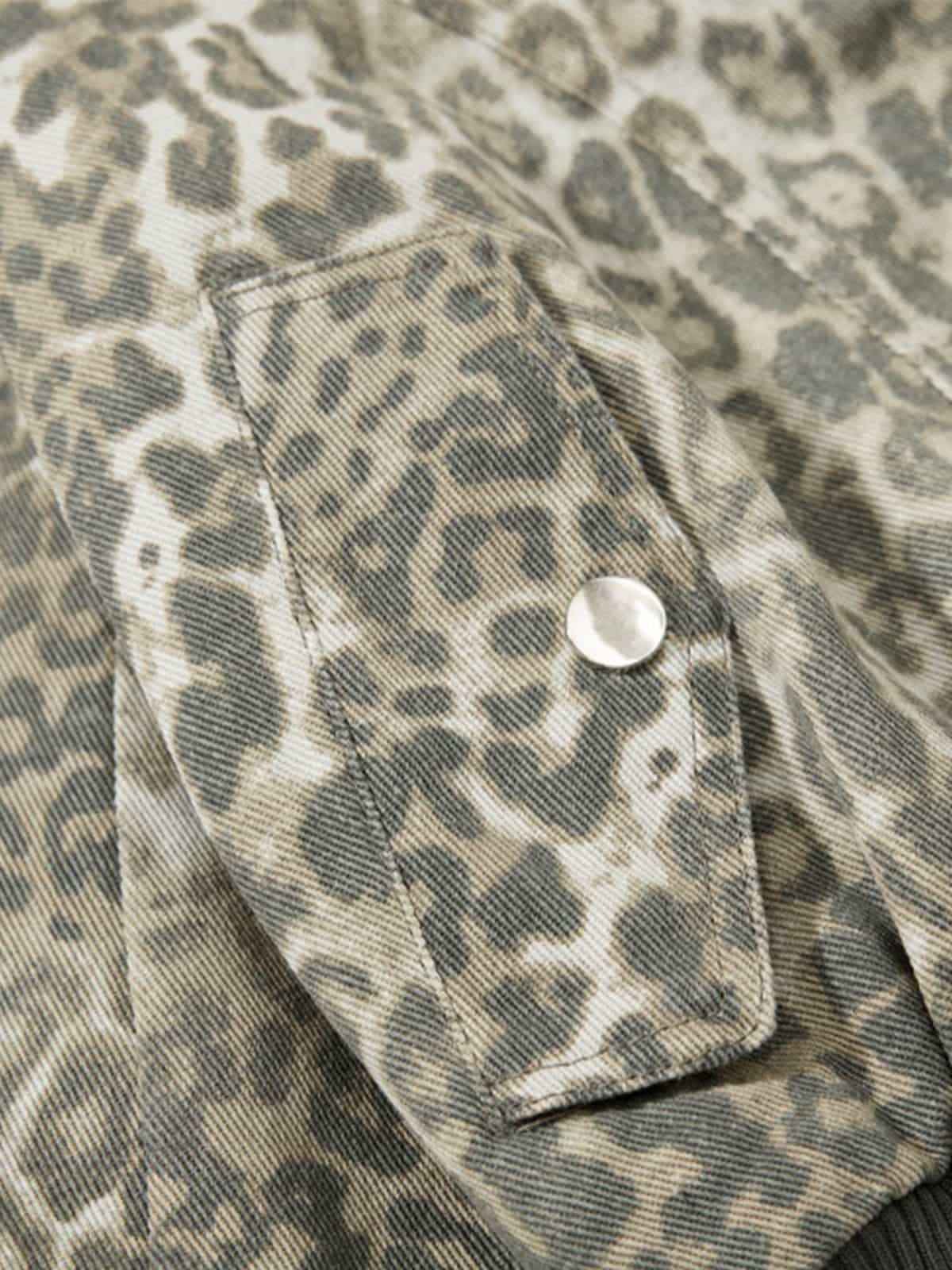 Vintage Leopard Print Bomber Jacket - 2540