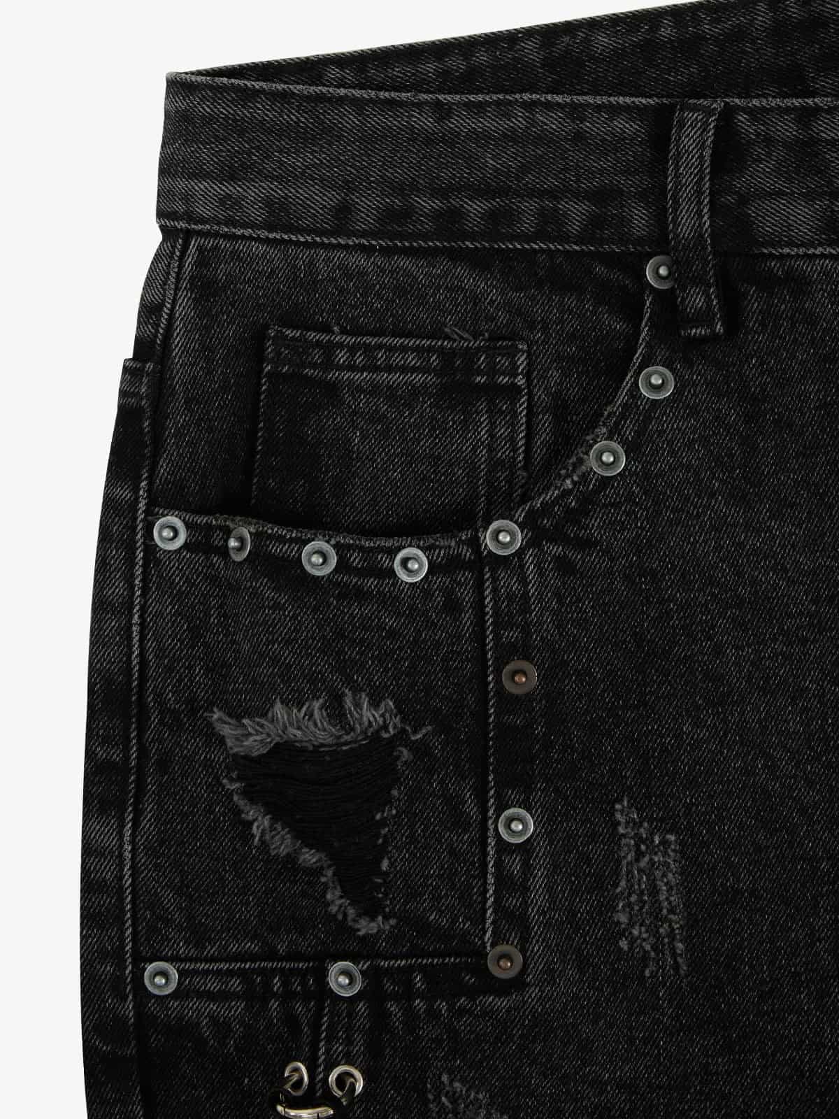 Vintage Washed Distressed Metal Ring Baggy Jeans - Luxuryurbanwear