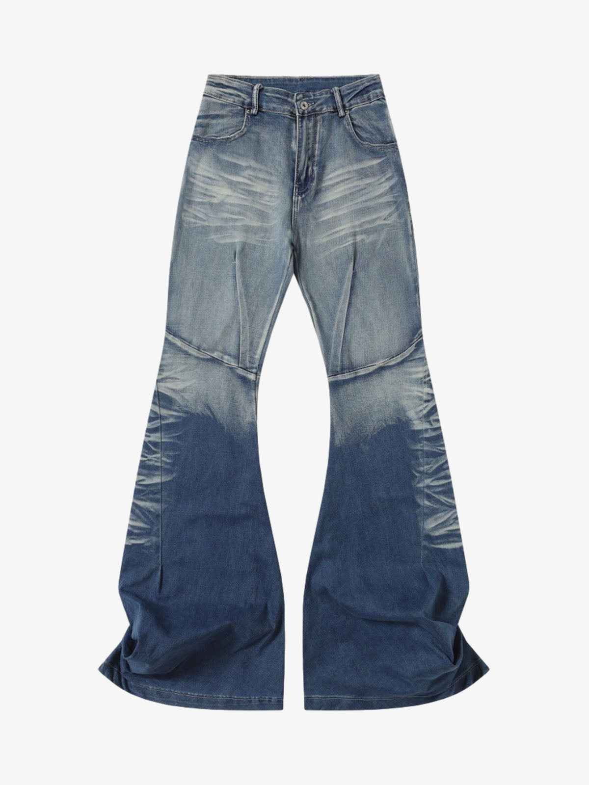 Washed Panel Seam Flare Jeans
