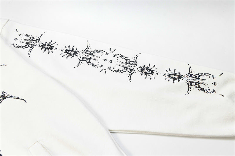 Dragon Bone Print Pullover | Retro Rivet Streetwear Hoodie - Luxuryurbanwear
