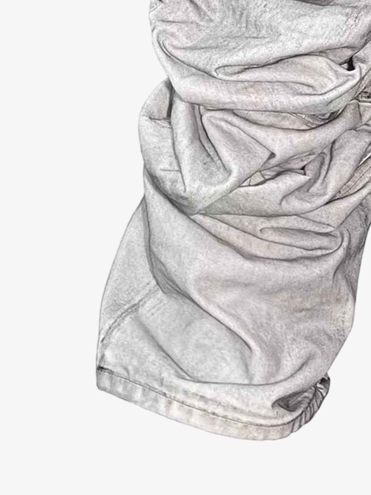 Distressed Ruched Wide Leg Denim Jeans