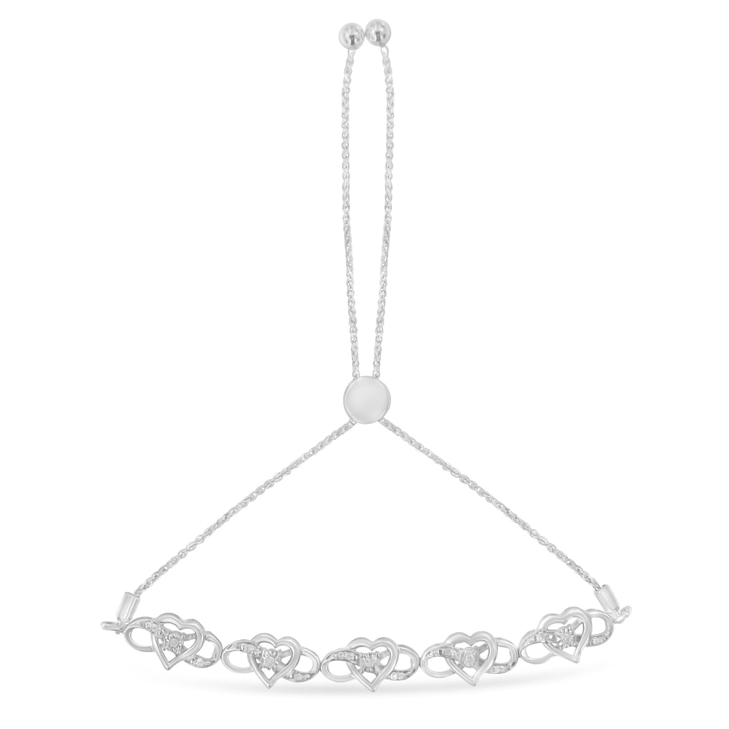 .925 Sterling Silver Miracle Set Diamond Accented Infinity Hearts 6â€-9†Adjustable Bolo Bracelet (H-I Color, I2-I3 Clarity)