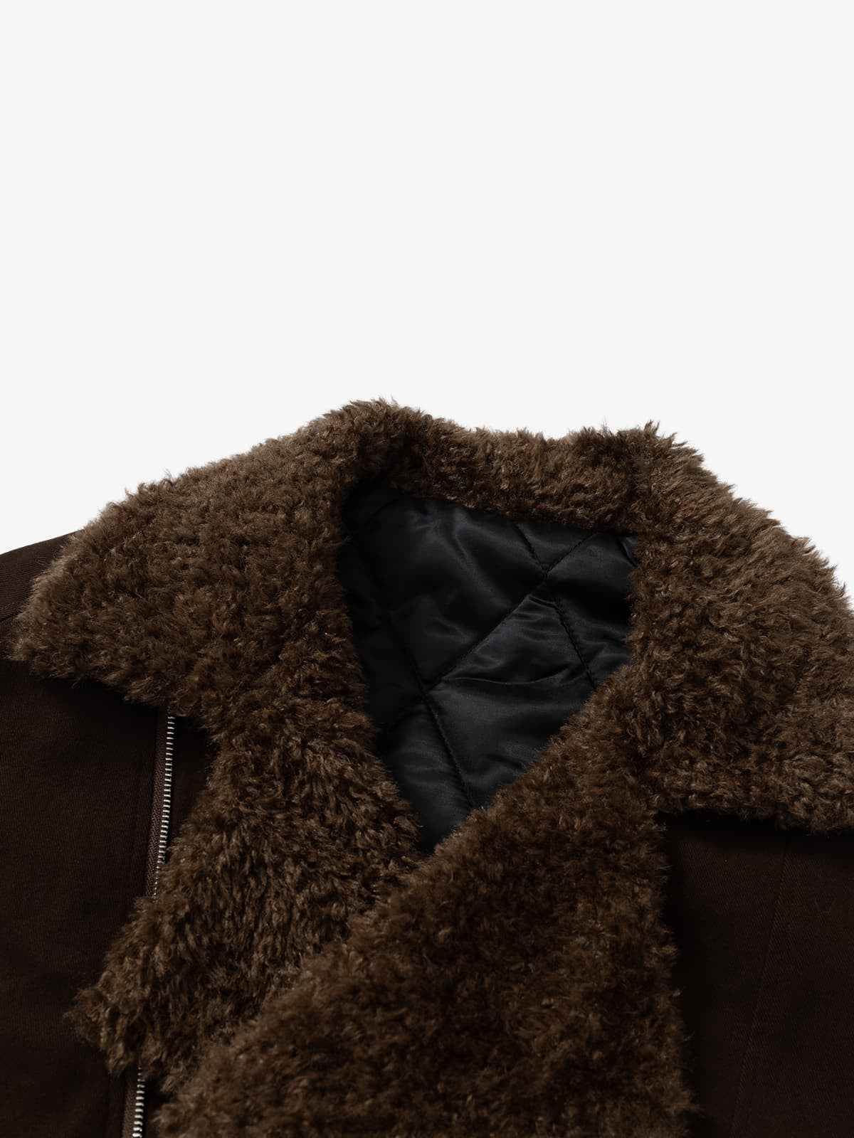 Street Punk Oblique Zipper Lambswool Collar Quilted Jacket