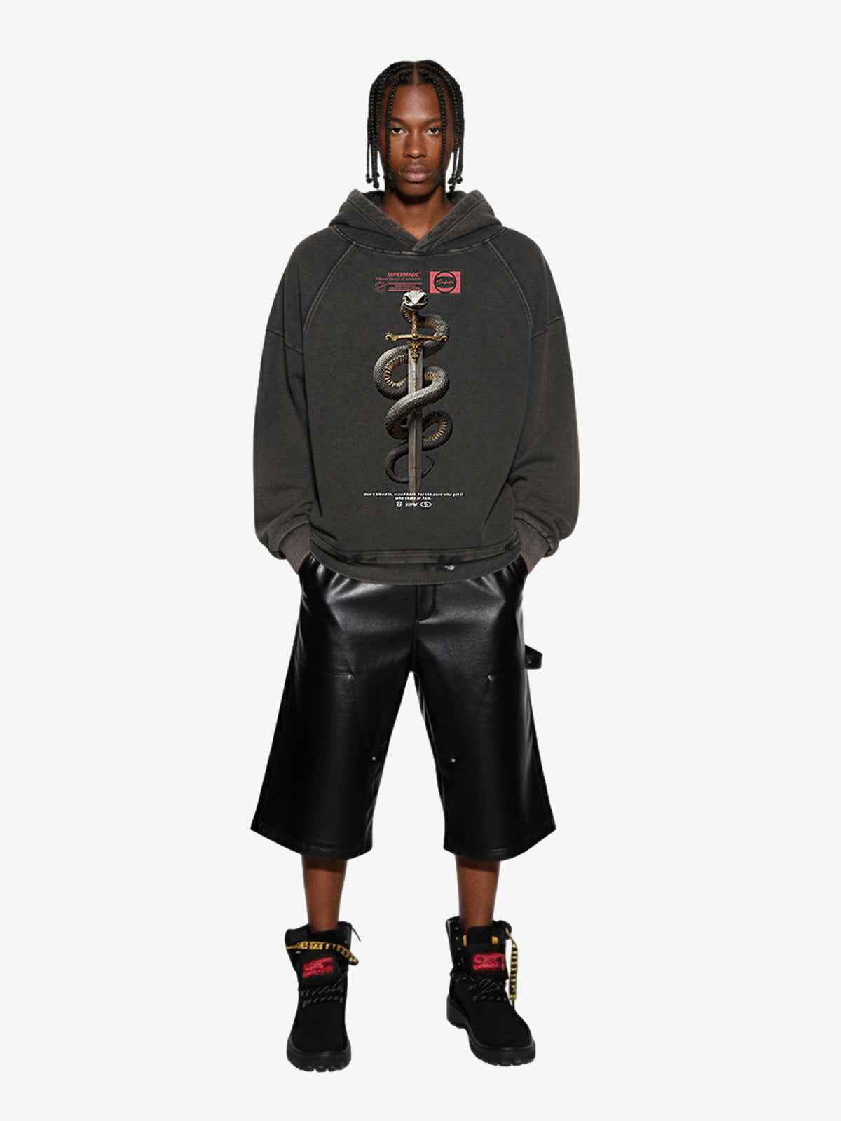 Vintage Washed Snake Staff Graphic Hoodie