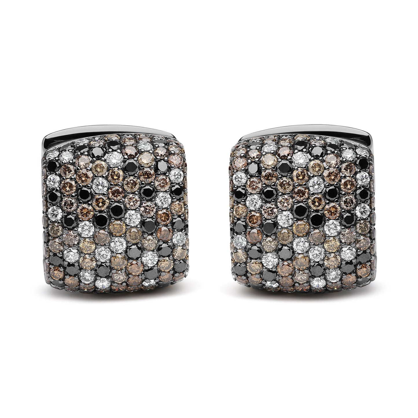 Black Rhodium Plated 18K White Gold 12 5/8 Cttw Multi Color Diamond Square Domed Huggie Hoop Earrings (Brown, Black, G-H Color, SI1-SI2 Clarity)