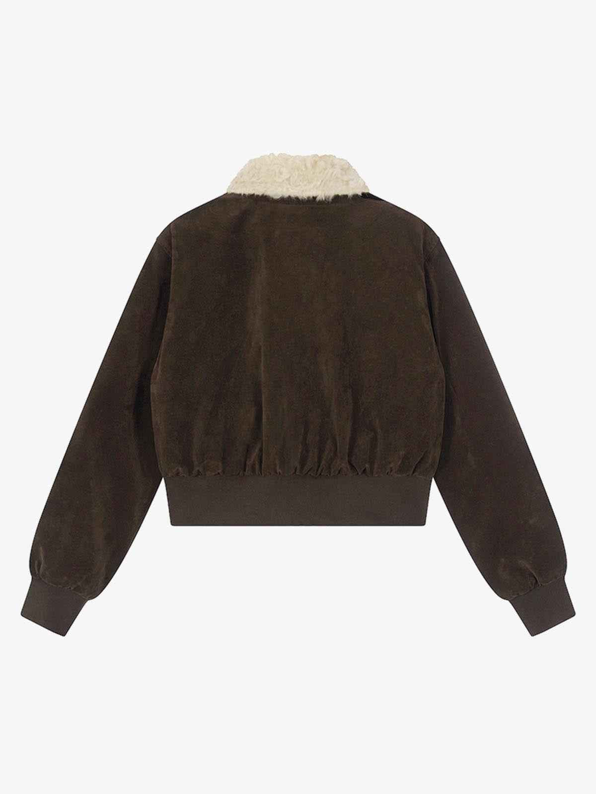 Utility Faux Shearling Collar Suede Look Zip Up Jacket