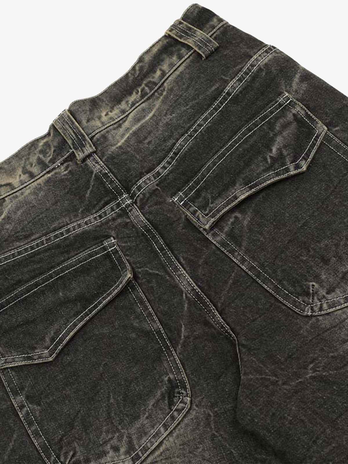Distressed Texture Washed Straight-Leg Jeans