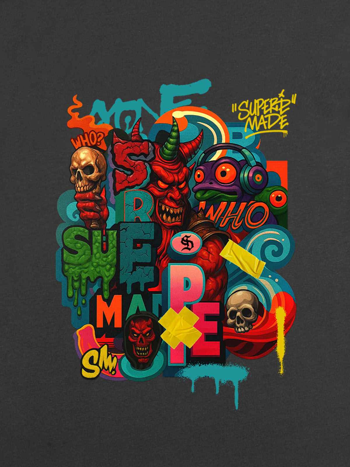 Trendy Multicolor Graffiti Skull Graphic T-Shirt