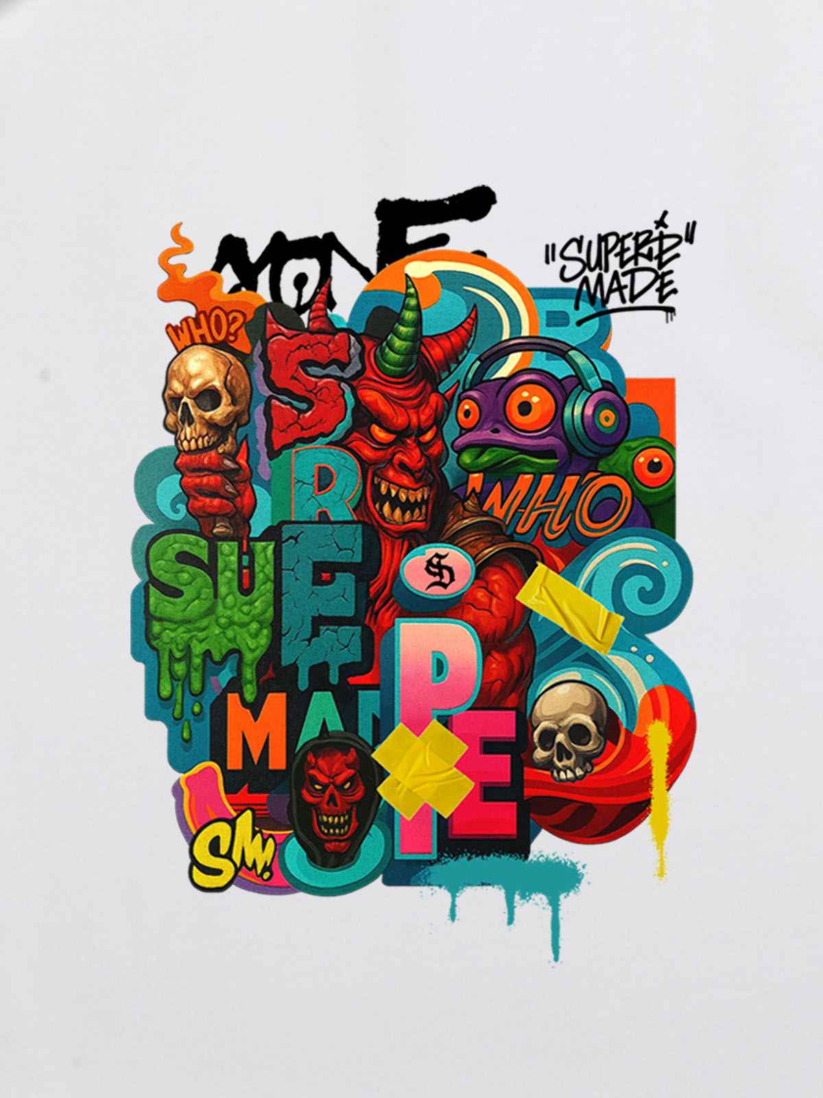 Trendy Multicolor Graffiti Skull Graphic T-Shirt