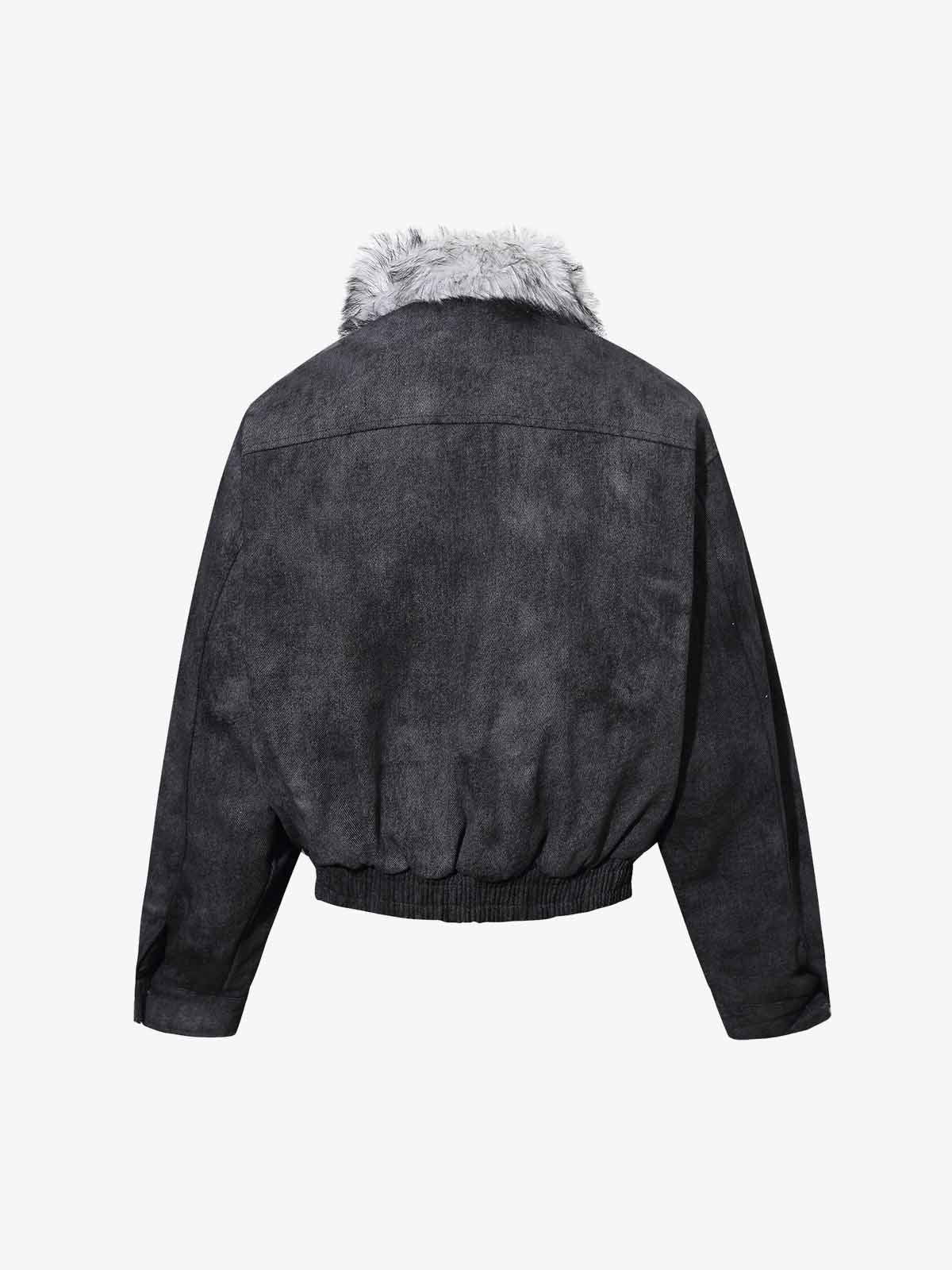 Fur Collar Moto-Style Zip Up Bomber Jacket - Luxuryurbanwear