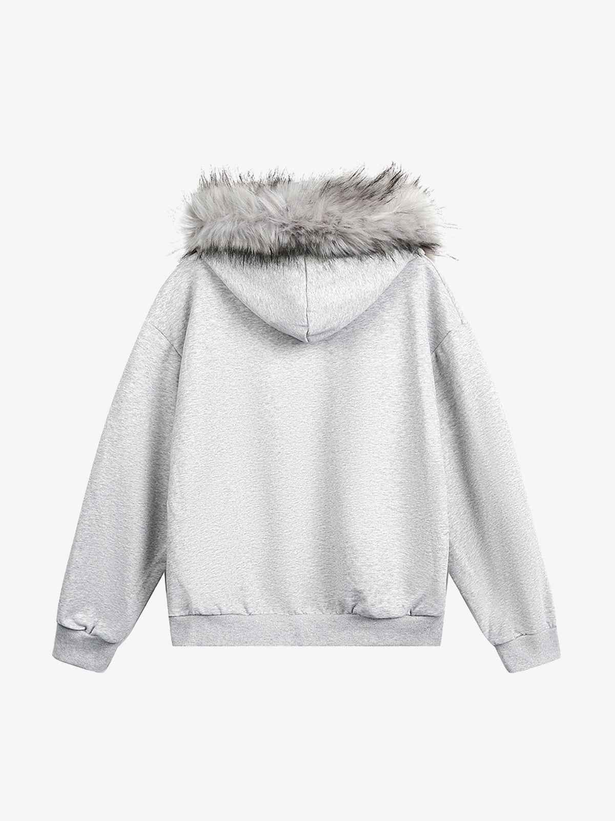 Detachable Fur Collar Printed Cardigan Half-Zip Hoodie