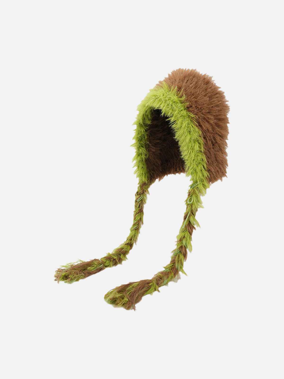 Retro Color-Block Mohair Fuzzy Long-Tie Earflap Hat