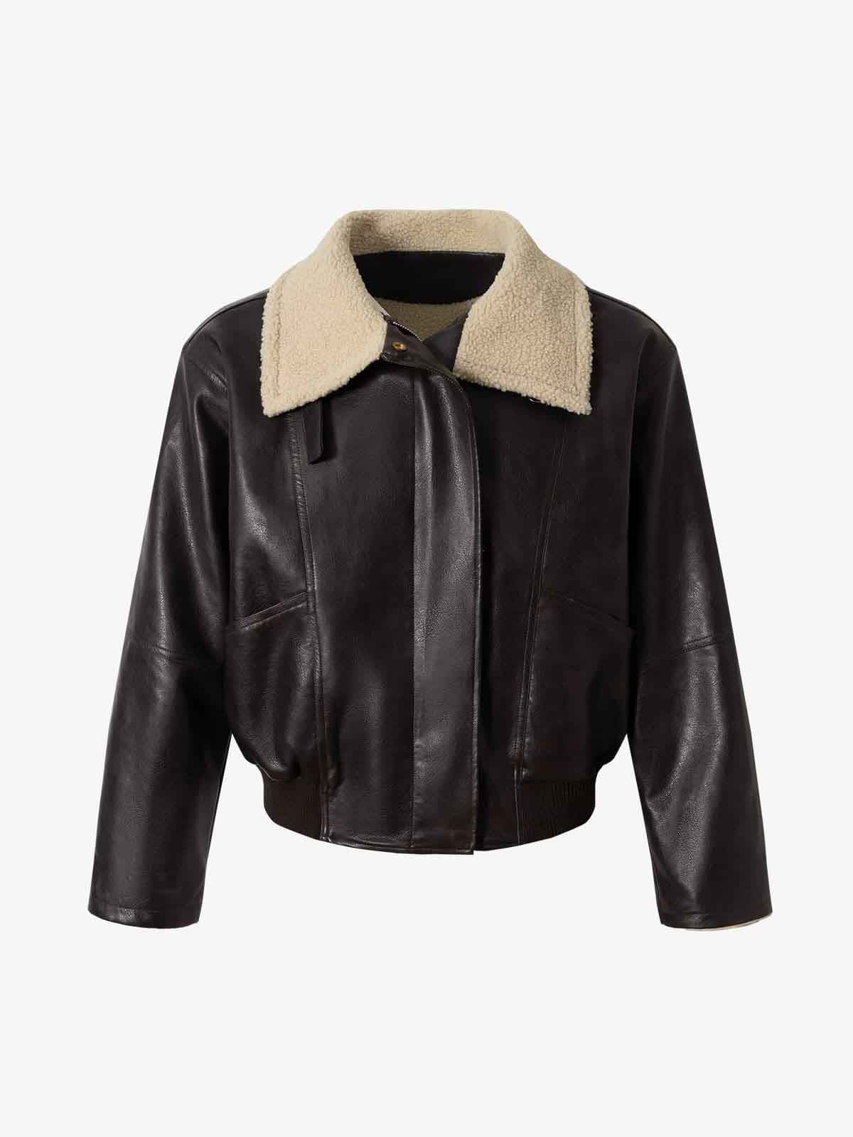 Vintage Shearling Collar Quilted Leather Jacket - Luxuryurbanwear