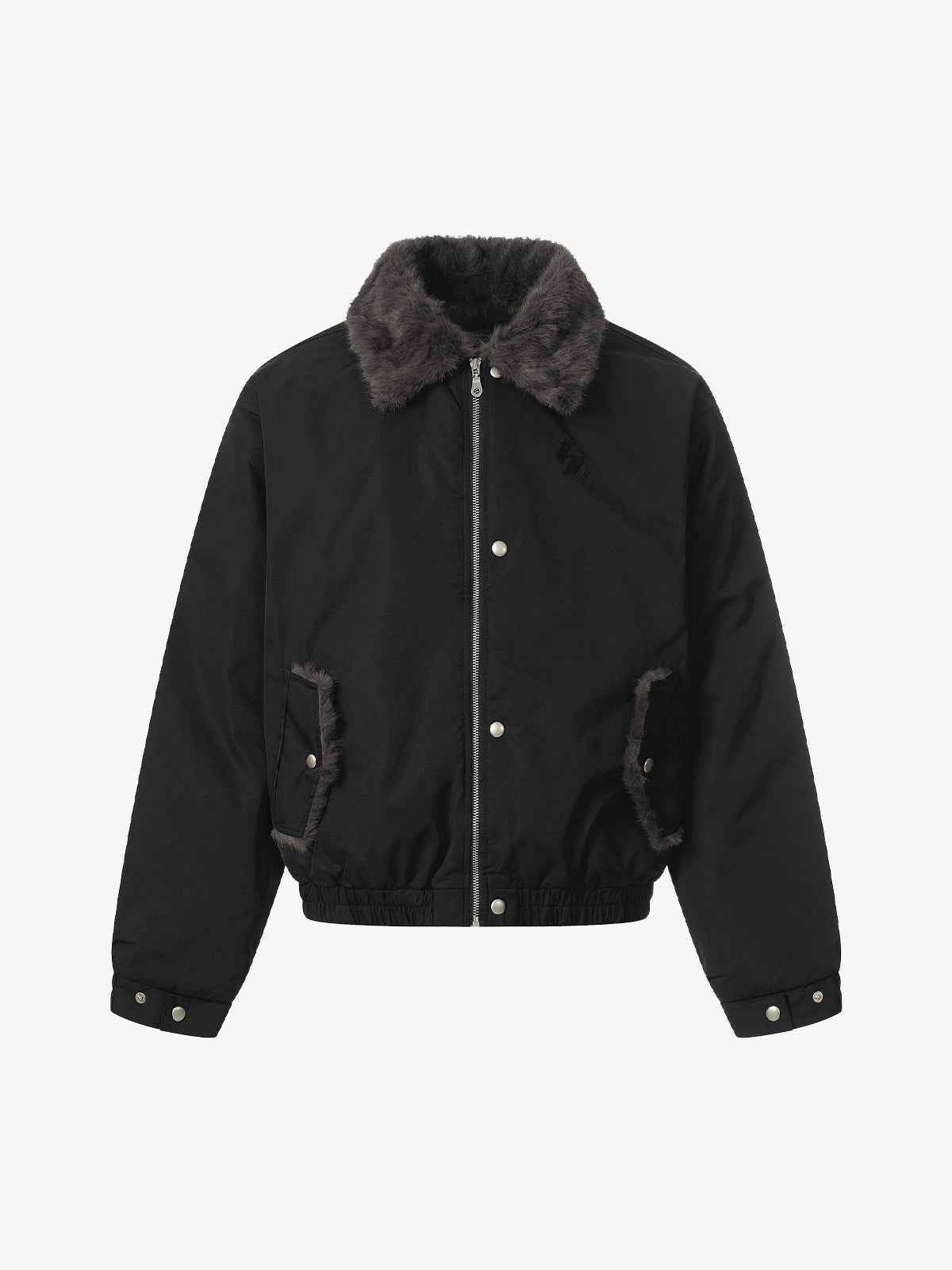 Faux Fur Collar Zipper Padded Bomber Jacket