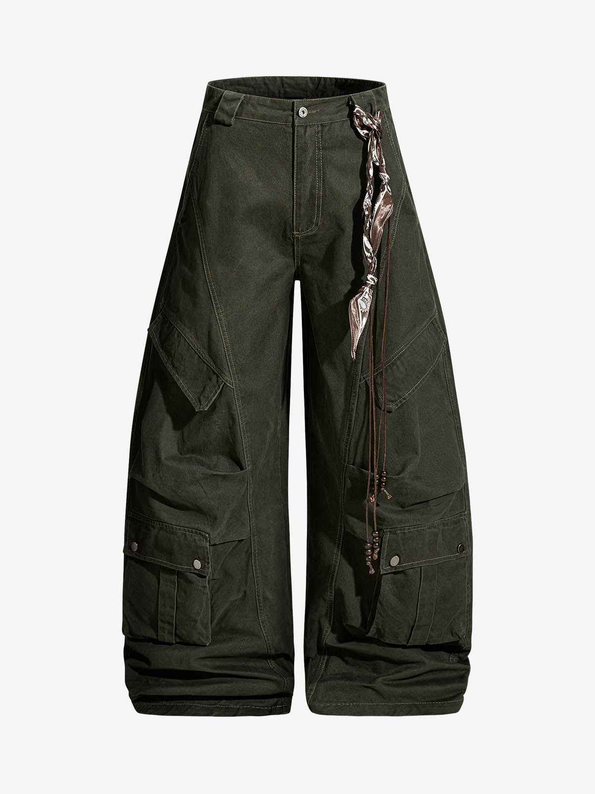 Draped Fabric Accessories Deconstructed Wide Leg Cargo Pants
