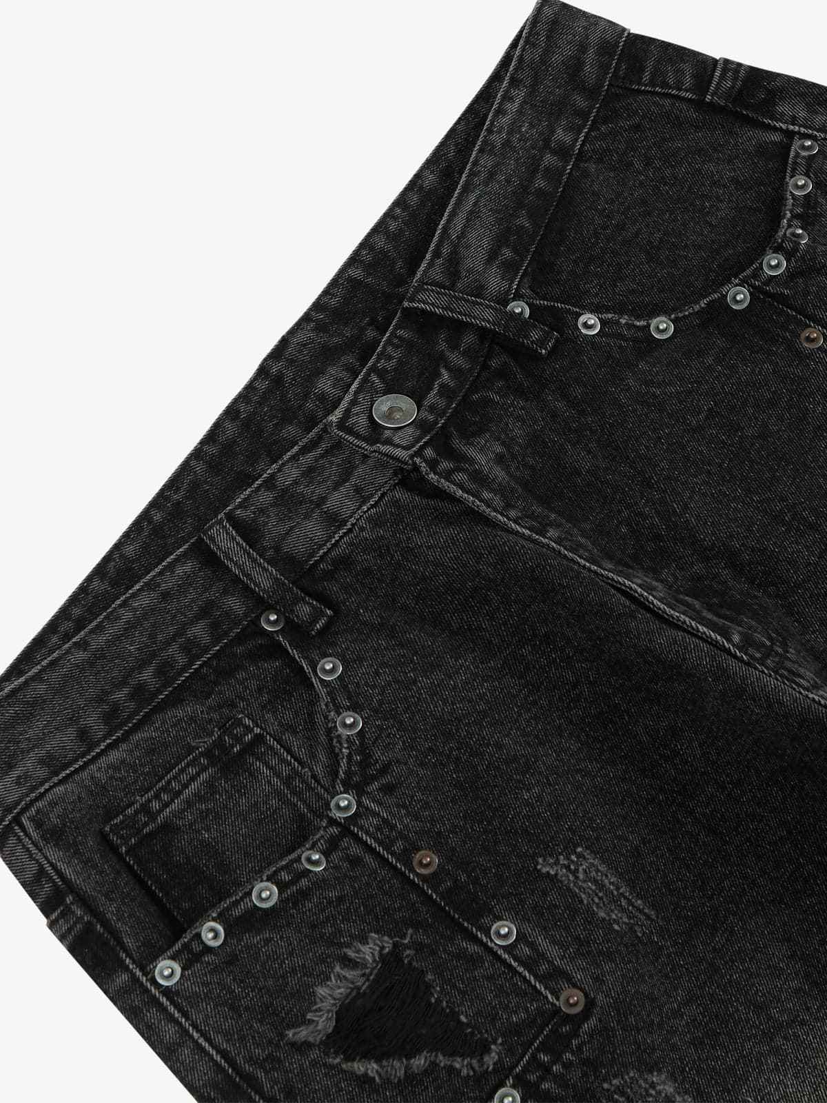 Vintage Washed Distressed Metal Ring Baggy Jeans