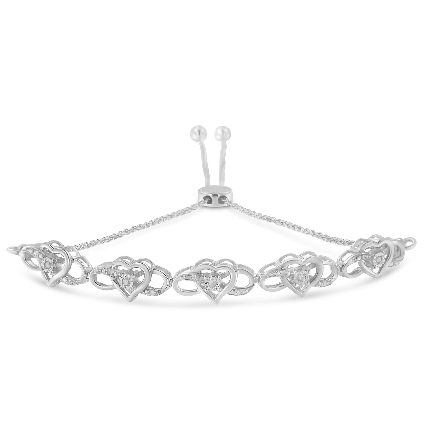 .925 Sterling Silver Miracle Set Diamond Accented Infinity Hearts 6â€-9†Adjustable Bolo Bracelet (H-I Color, I2-I3 Clarity)