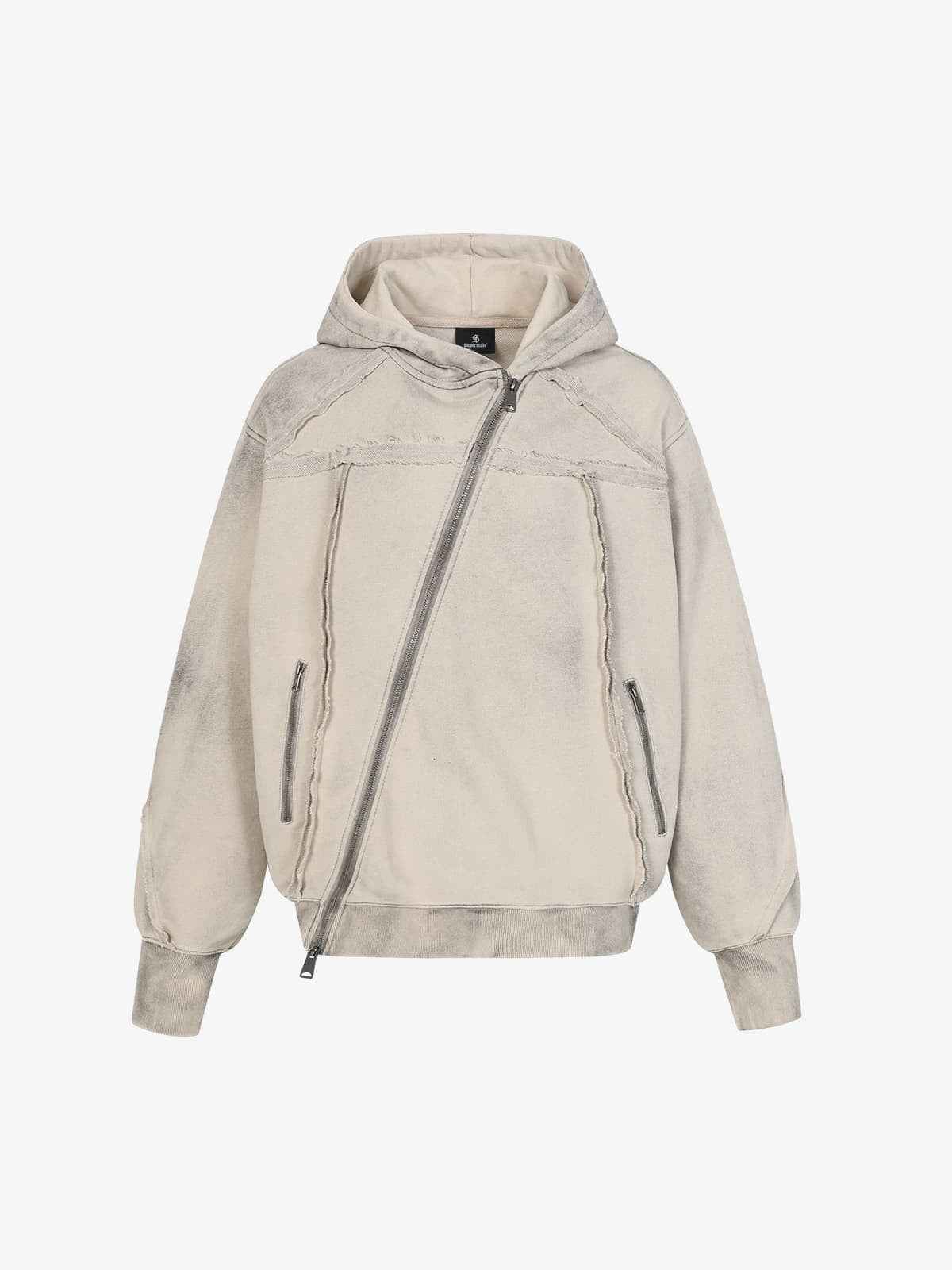 Retro Asymmetric Zip Up Deconstructed Hoodie