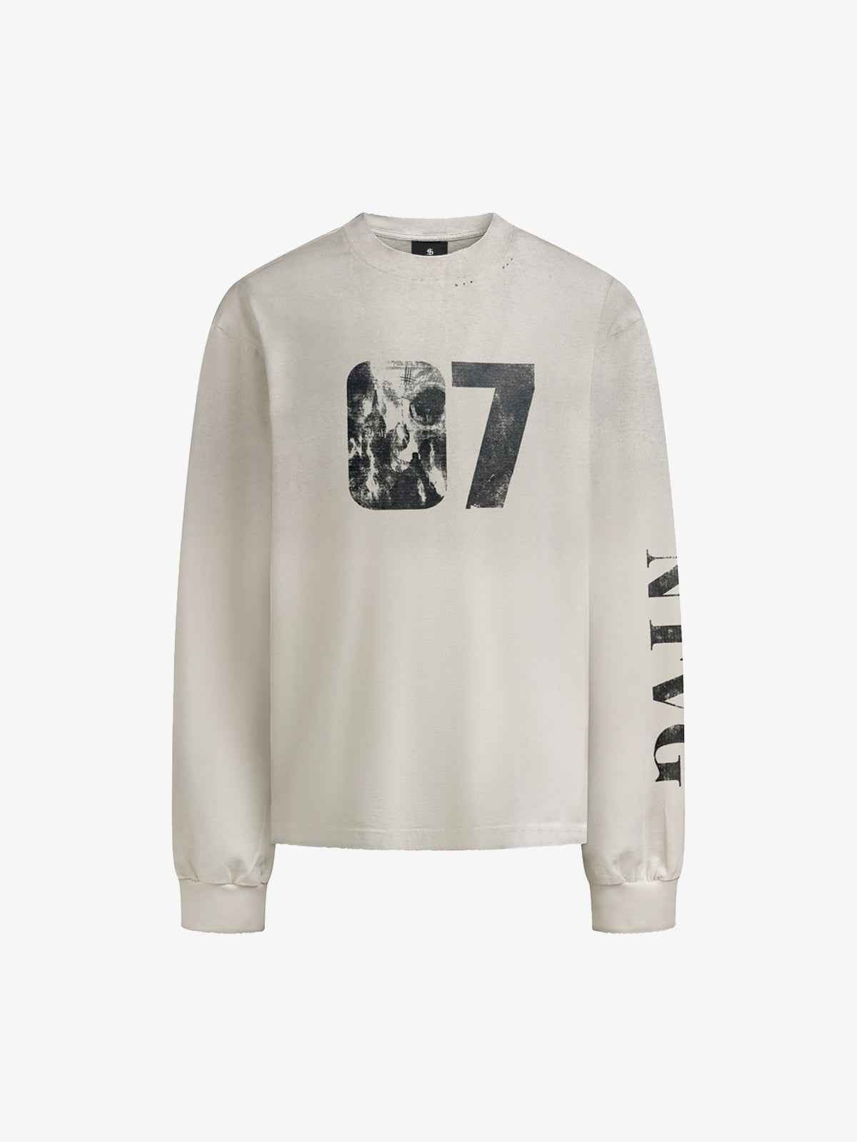 Distressed 07 Graphic Print Washed Long Sleeve T-Shirt