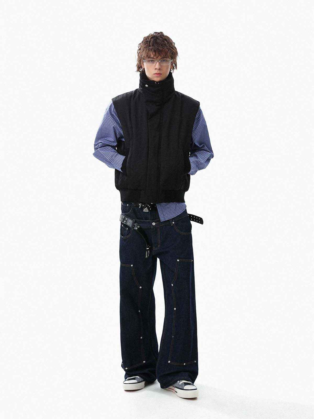 Street High-Neck Asymmetrical Placket Cotton Vest