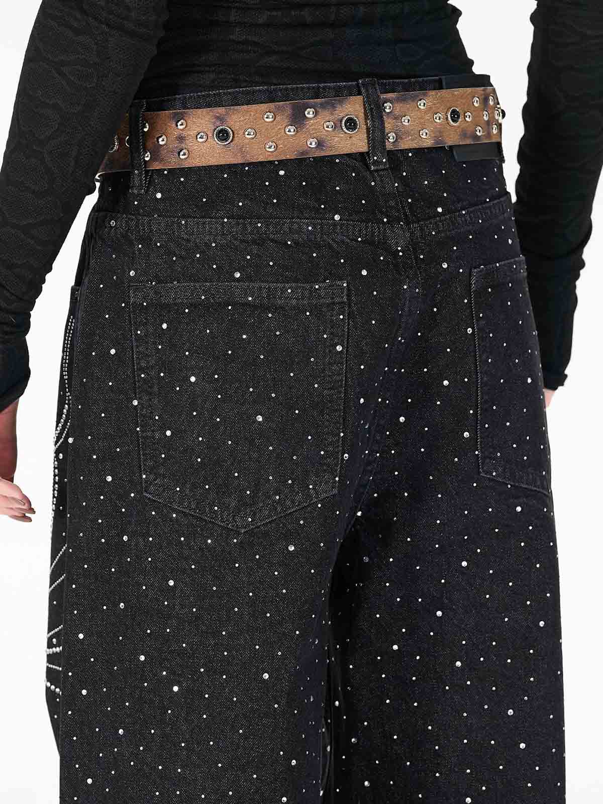 Star Rhinestone Embellished Baggy Jeans - Luxuryurbanwear