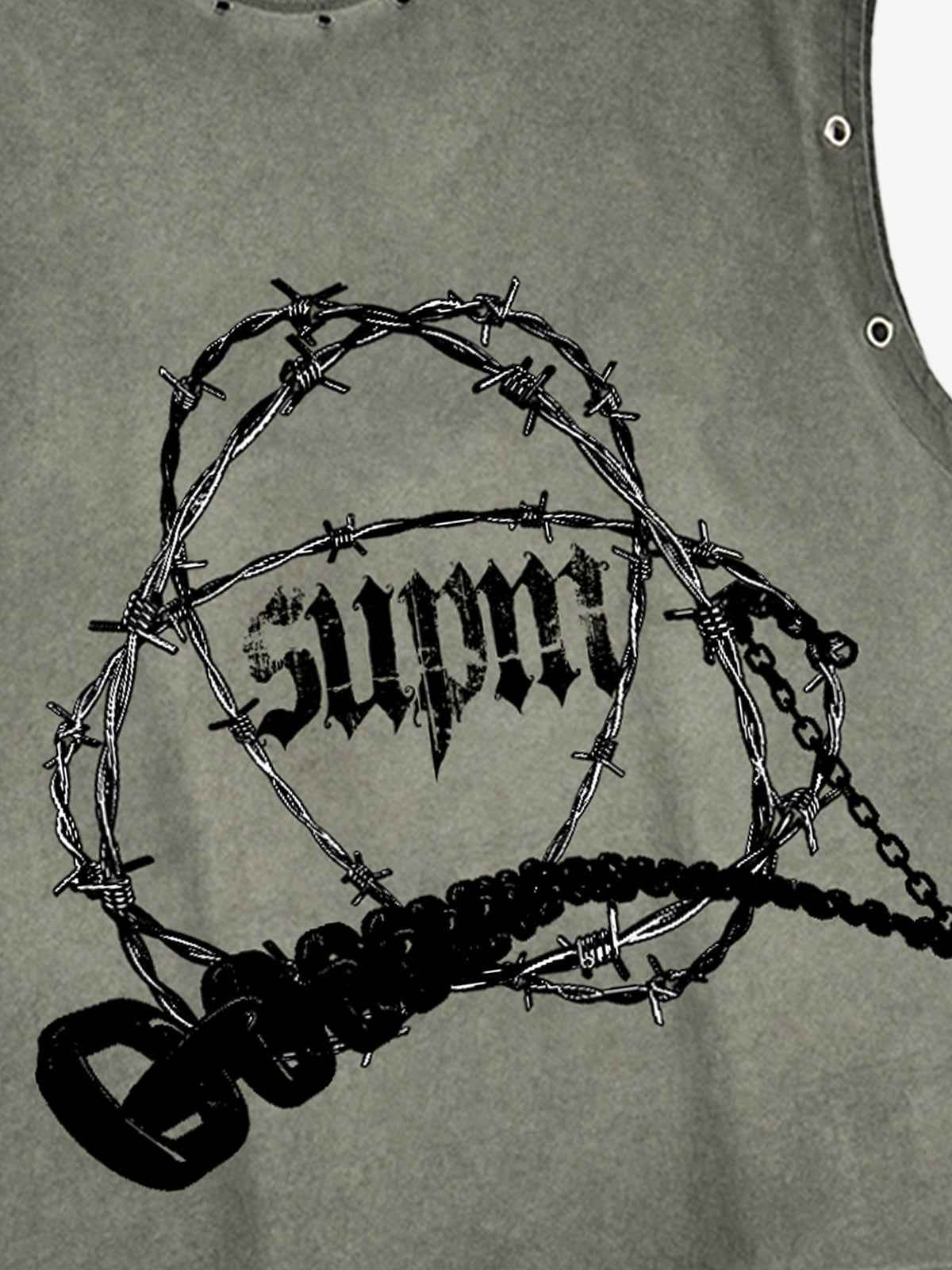 Barbed Wire Chain Graphic Sleeveless Vest
