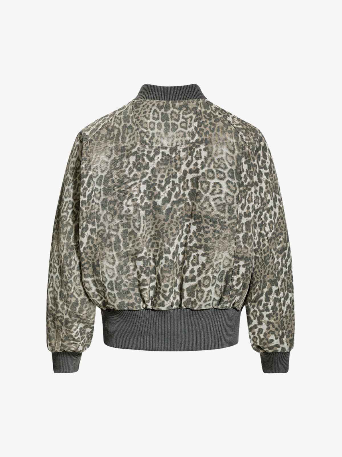 Vintage Leopard Print Bomber Jacket - 2540