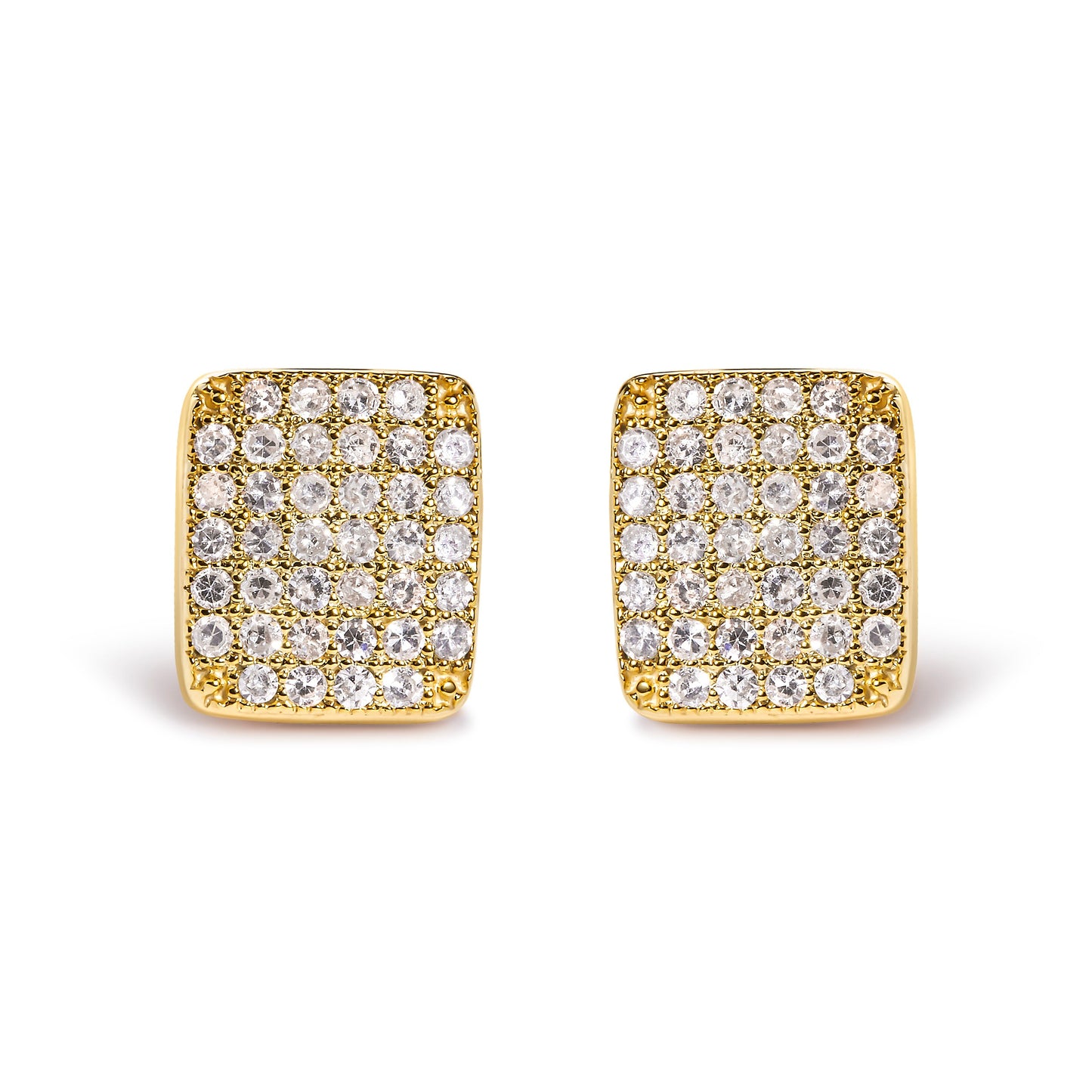 14K Yellow Gold 1/2 Cttw Diamond Square Shaped Composite Cluster Stud Earrings (I-J Color, I1-I2 Clarity)