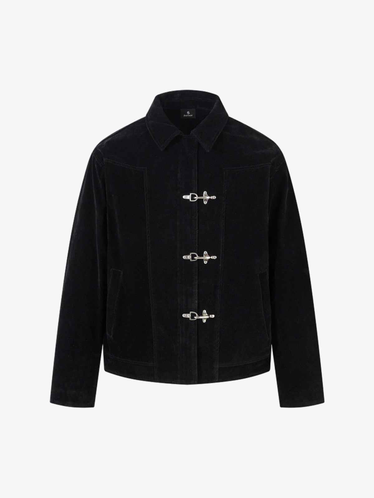 Retro Unique Metal Button Suede Lapel Bomber Jacket - 2538