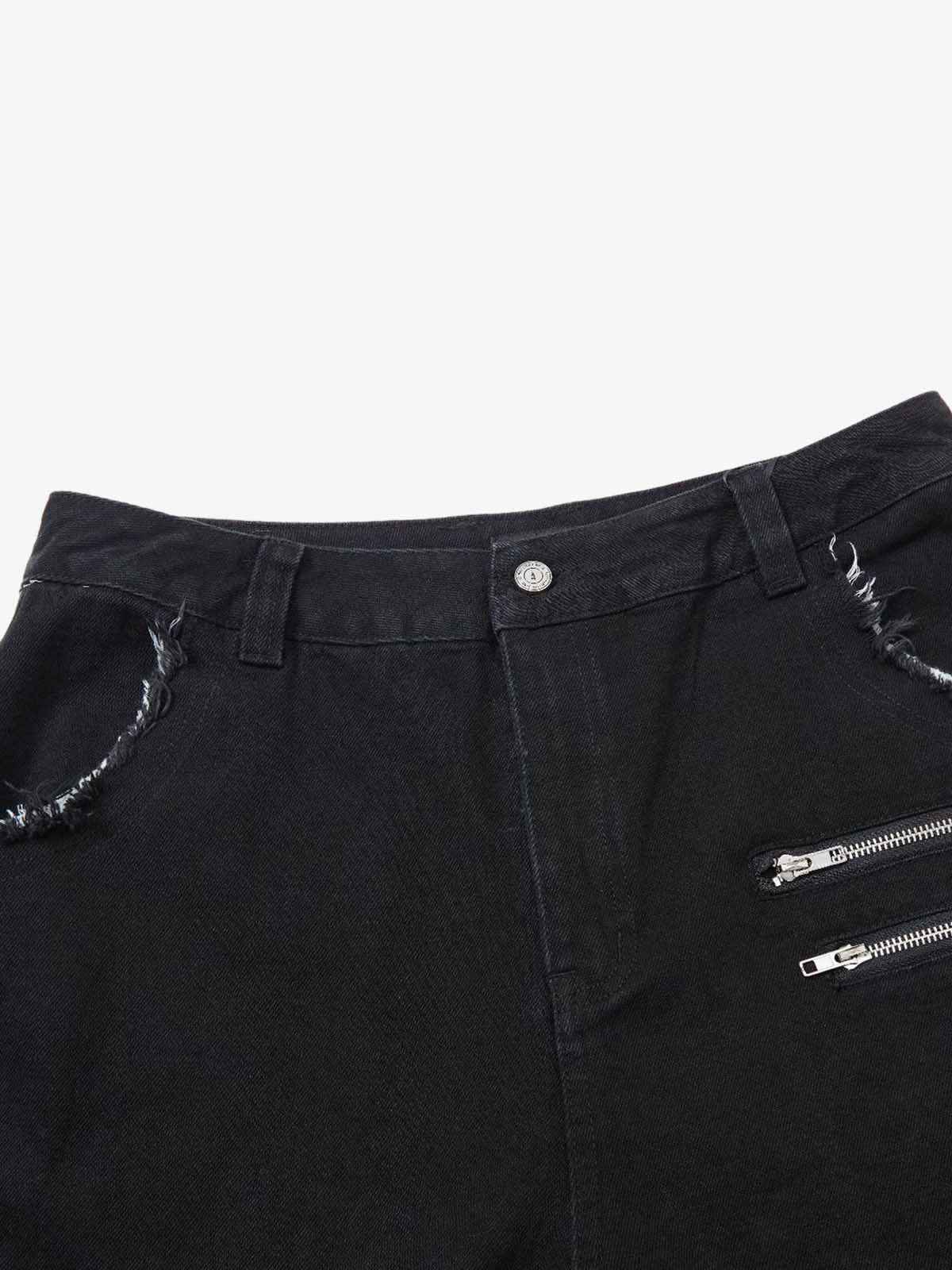 Faux Fur Trim Detail Multi-Pocket Wide Leg Cargo Jeans
