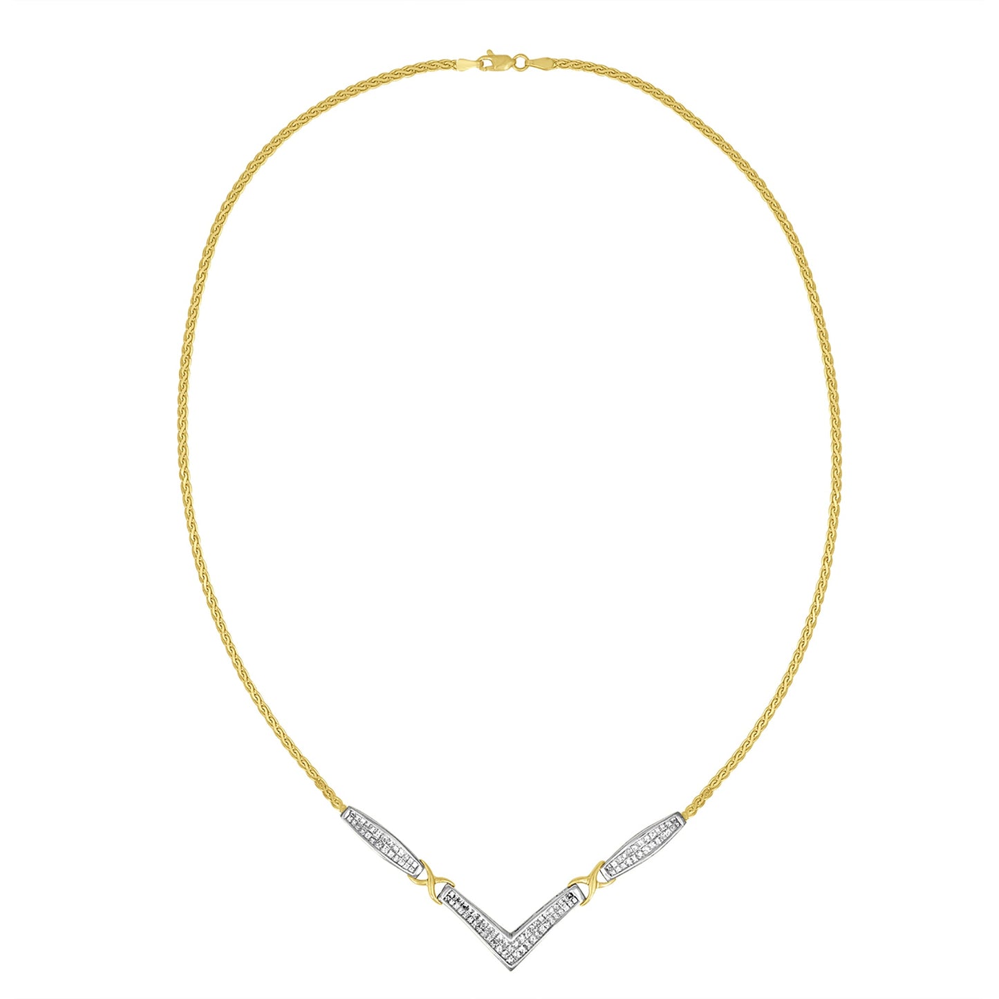 14K Yellow and White Gold 2.0 Cttw Princess Cut Diamond Flared and X-Station V Shaped 18†Franco Chain Statement Necklace (H-I Color, SI2-I1 Clarity)