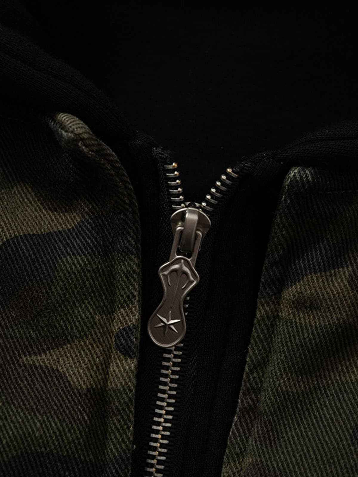 Retro Camouflage Faux Layered Metal Buckle Padded Jacket