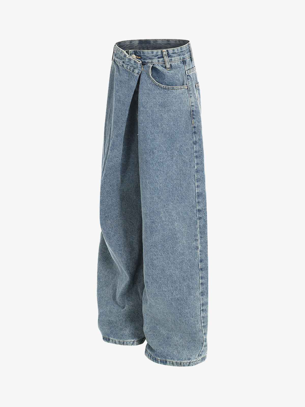 Asymmetric Layered Waist Wide Leg Denim Jeans
