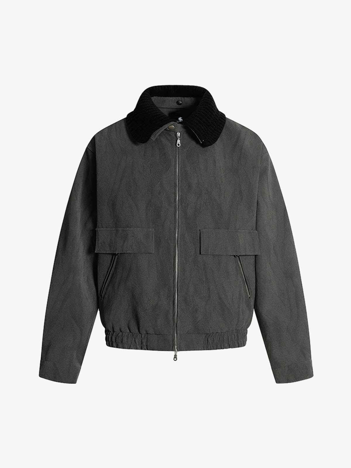 Detachable Knit Collar Zip Up Pocket Jacket