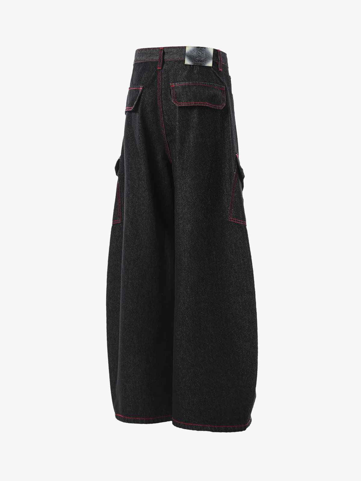 Retro Red Contrast Stitching Pocket Barrel Jeans