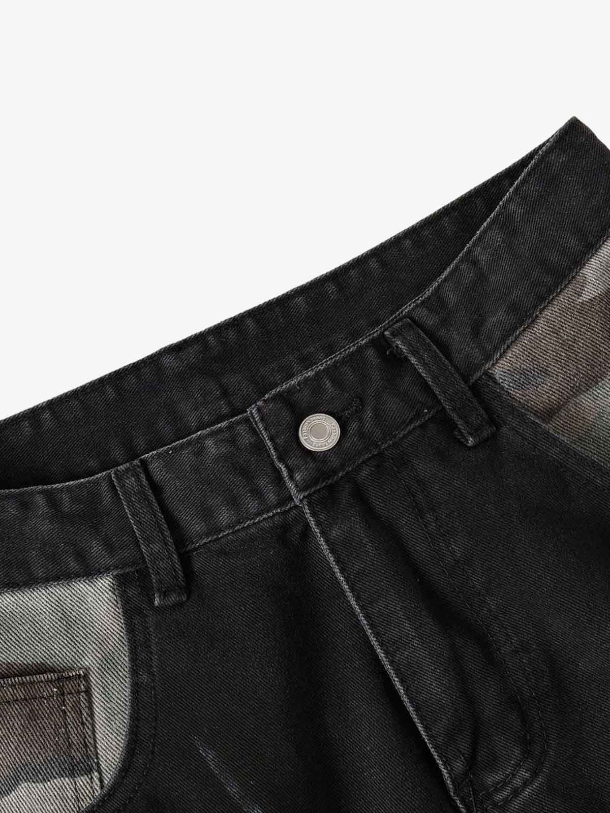 Butterfly Spray Graphic Camo Pocket Barrel Jeans - Luxuryurbanwear