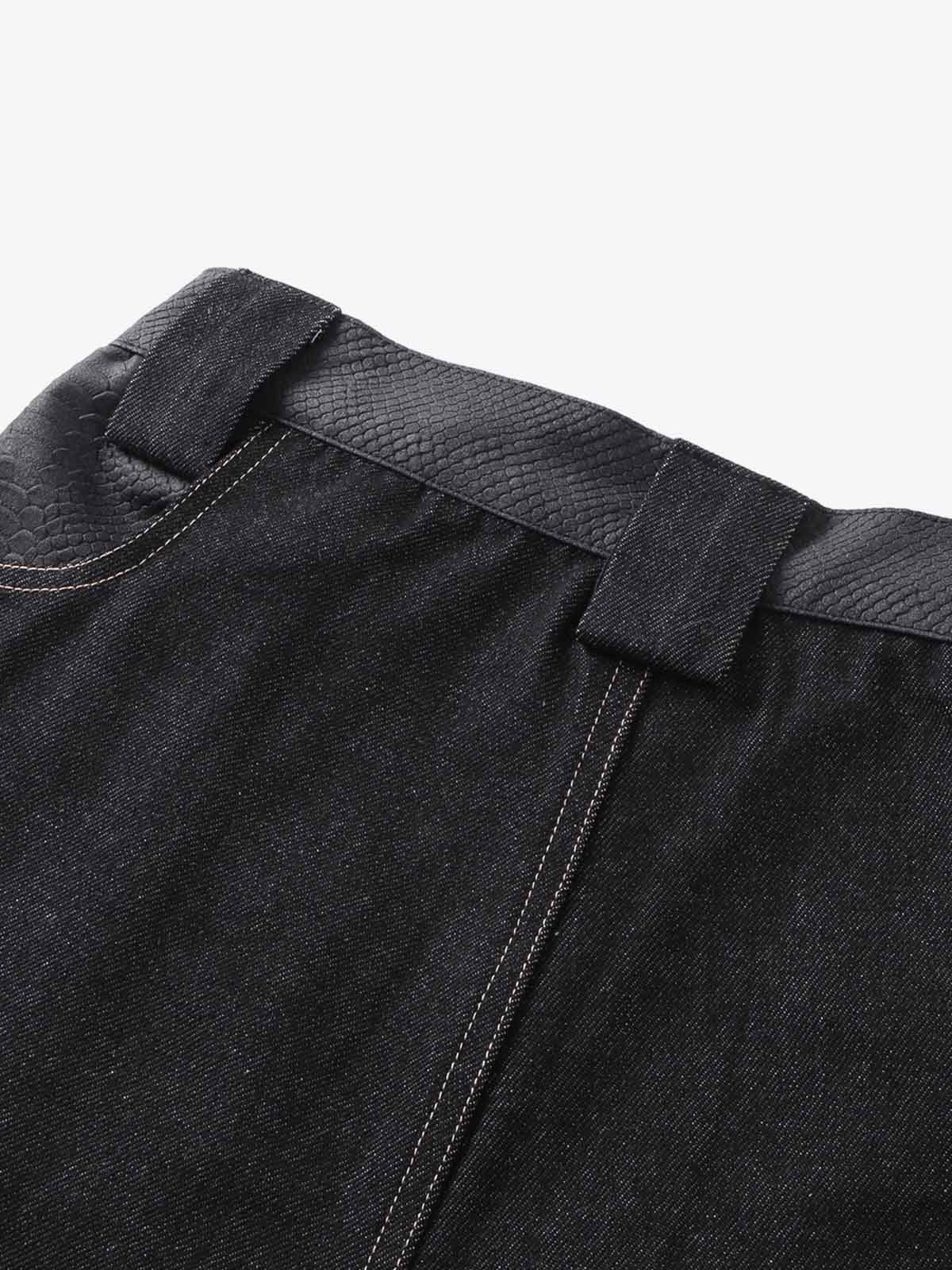 Flame Embroidered Wide Leg Washed Denim Jeans - Luxuryurbanwear