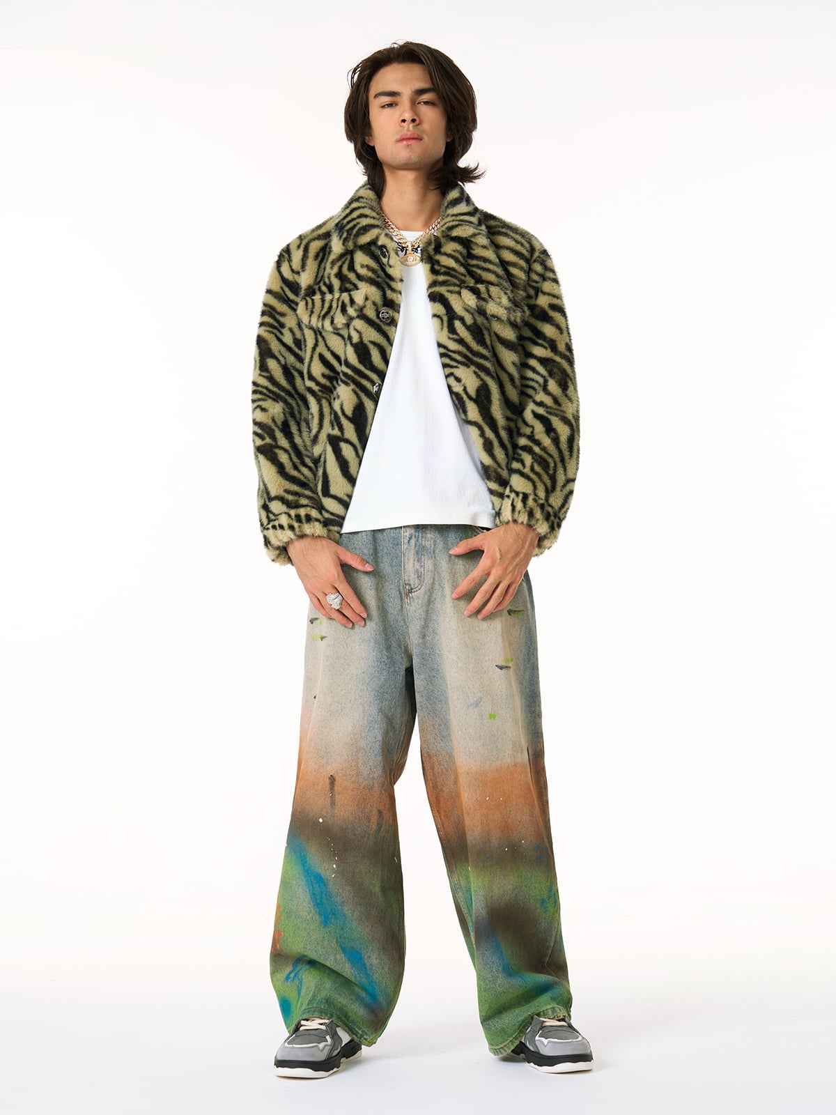 Street Gradient Ink-Splattered Straight-Leg Jeans
