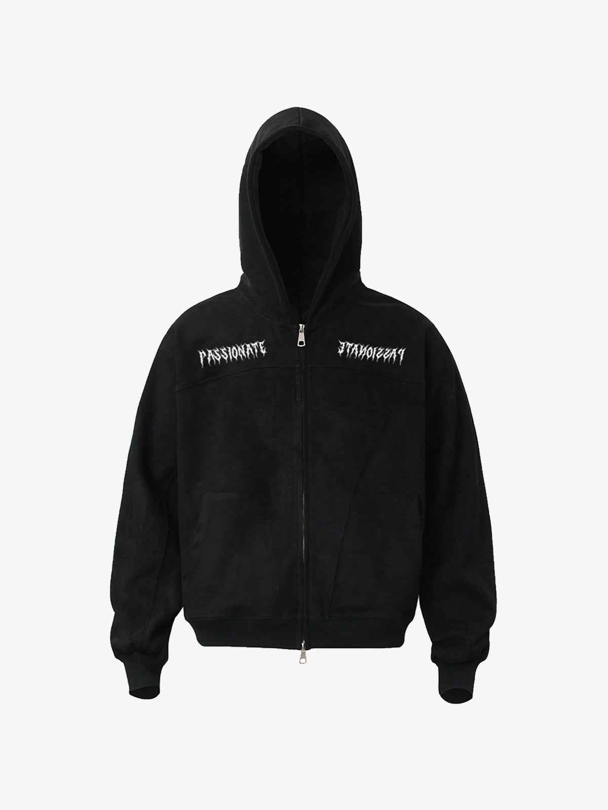 Vintage Suede Letter Embroidered Cropped Zip Up Hoodie