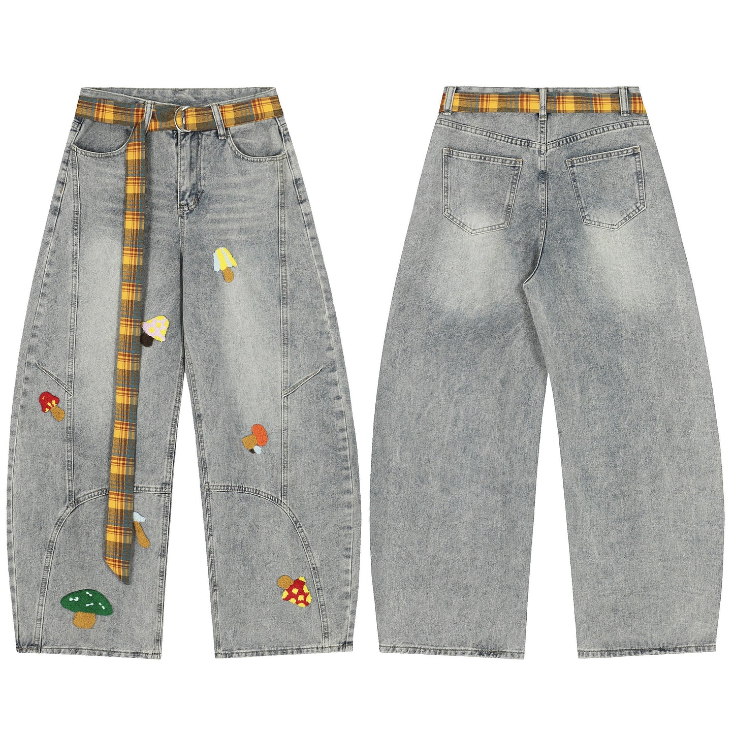 Mushroom patch | Embroidered wide leg jeans - Luxuryurbanwear