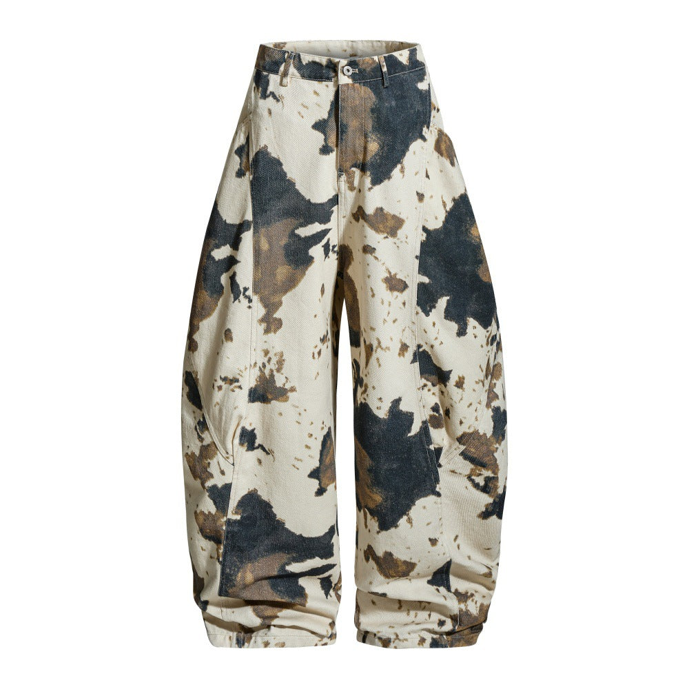 Inkstorm Splatter-Wash Wide Barrel Pants - Distressed Designer Streetwear Trousers | LuxuryUrbanwear - Luxuryurbanwear