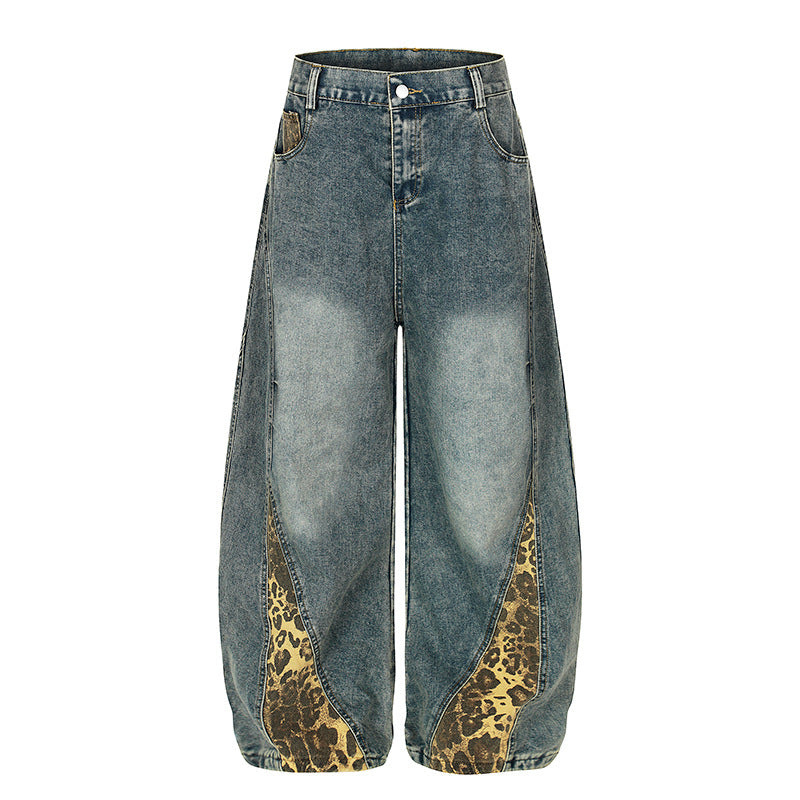 Wild Swerve | Leopard Inset Balloon Denim Pants - Luxuryurbanwear