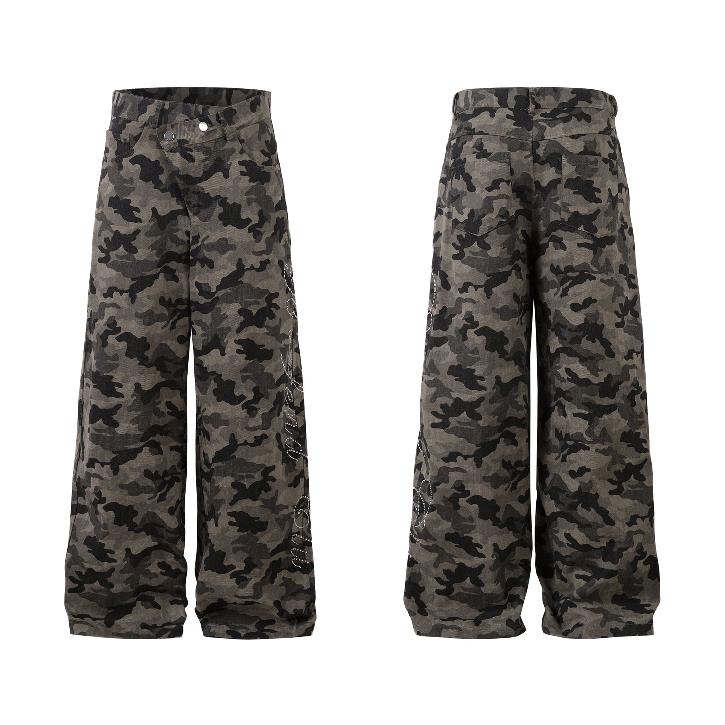 Y2K Vintage Wide Leg Pants | Camouflage Straight Denim Jeans - Luxuryurbanwear