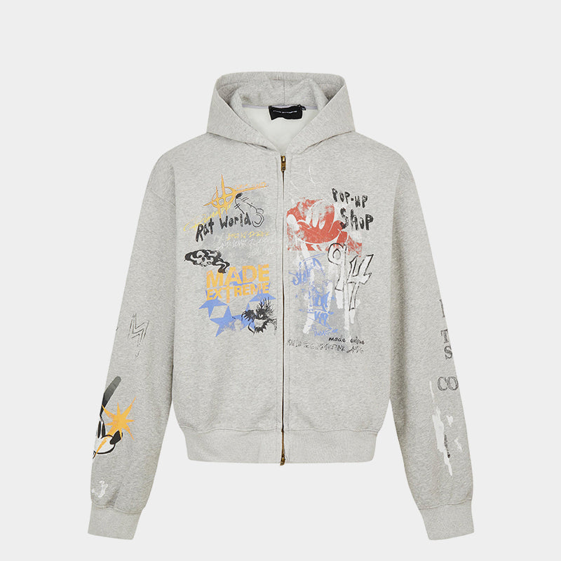 Grunge Graffiti | Full-Zip Hoodie - Luxuryurbanwear