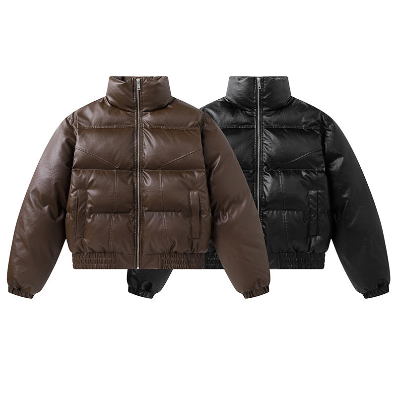 Leather Padded | Short Puffer Jacket - Luxuryurbanwear