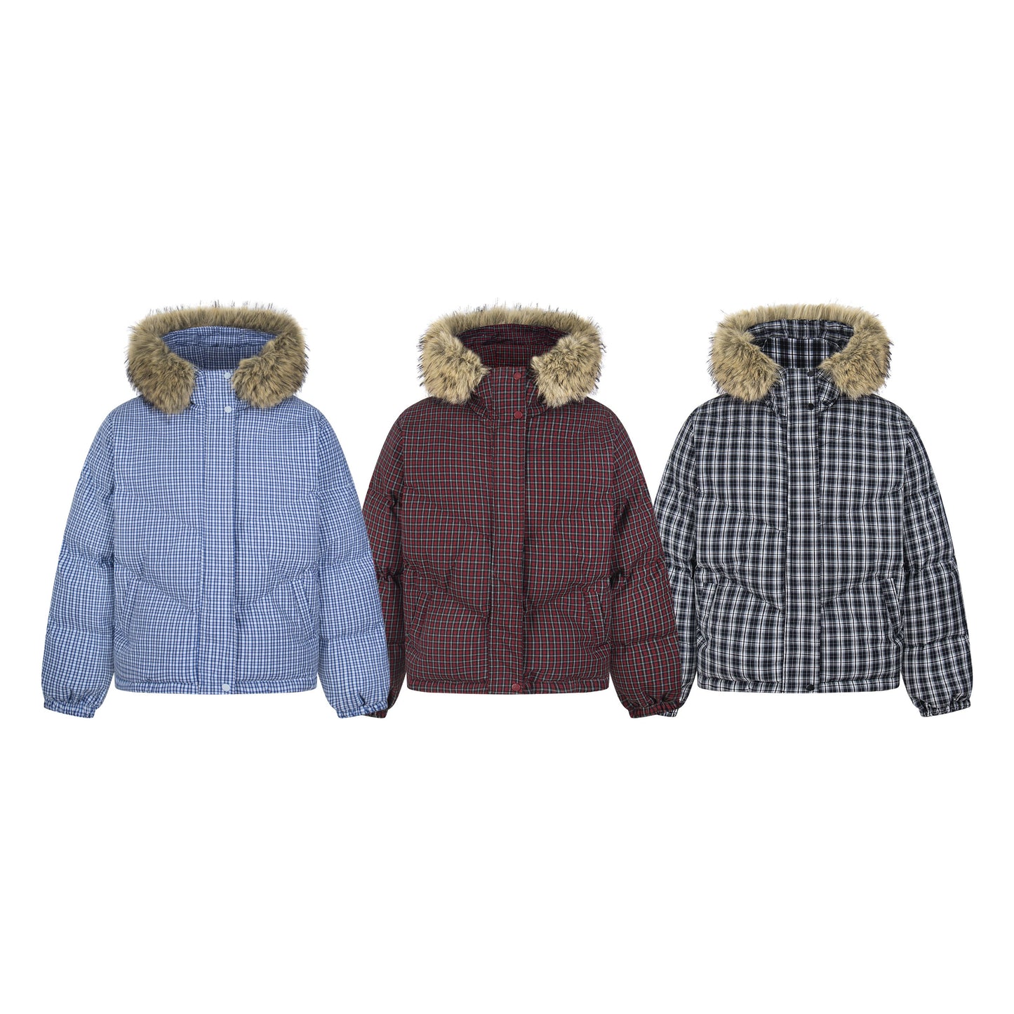 Winter Nest | Faux Fur Trimmed Plaid Puffer - Luxuryurbanwear