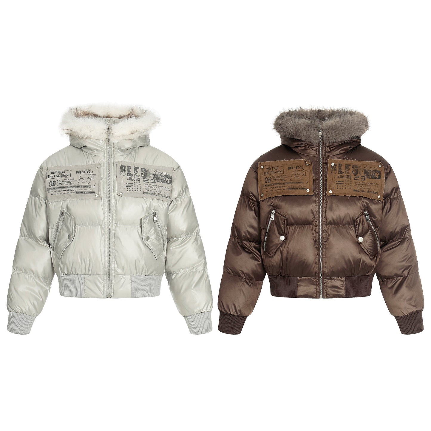 Frost Petal | Embroidered Satin Puffer Jacket - Luxuryurbanwear