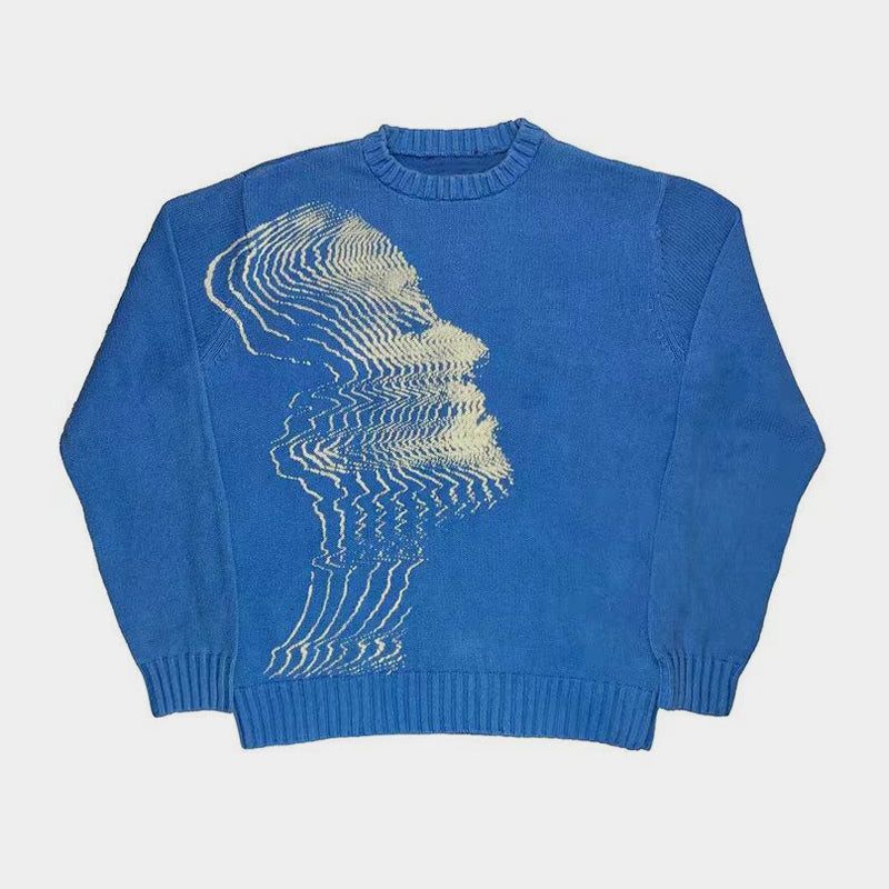 Echoed Visions | Abstract Face Art Sweater - Luxuryurbanwear