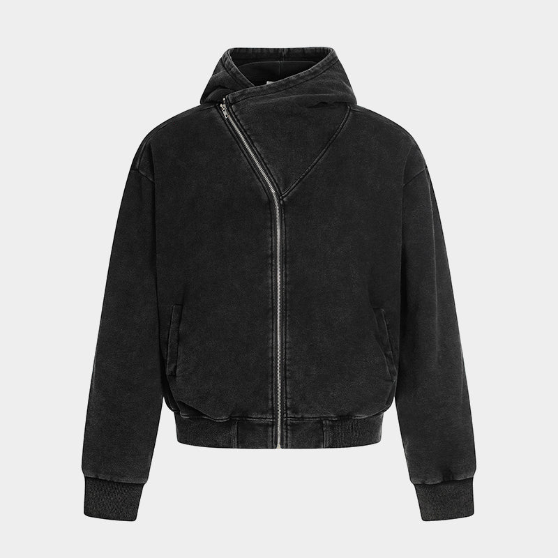 Asymmetry | Washed Zip Up Hoodie - Luxuryurbanwear